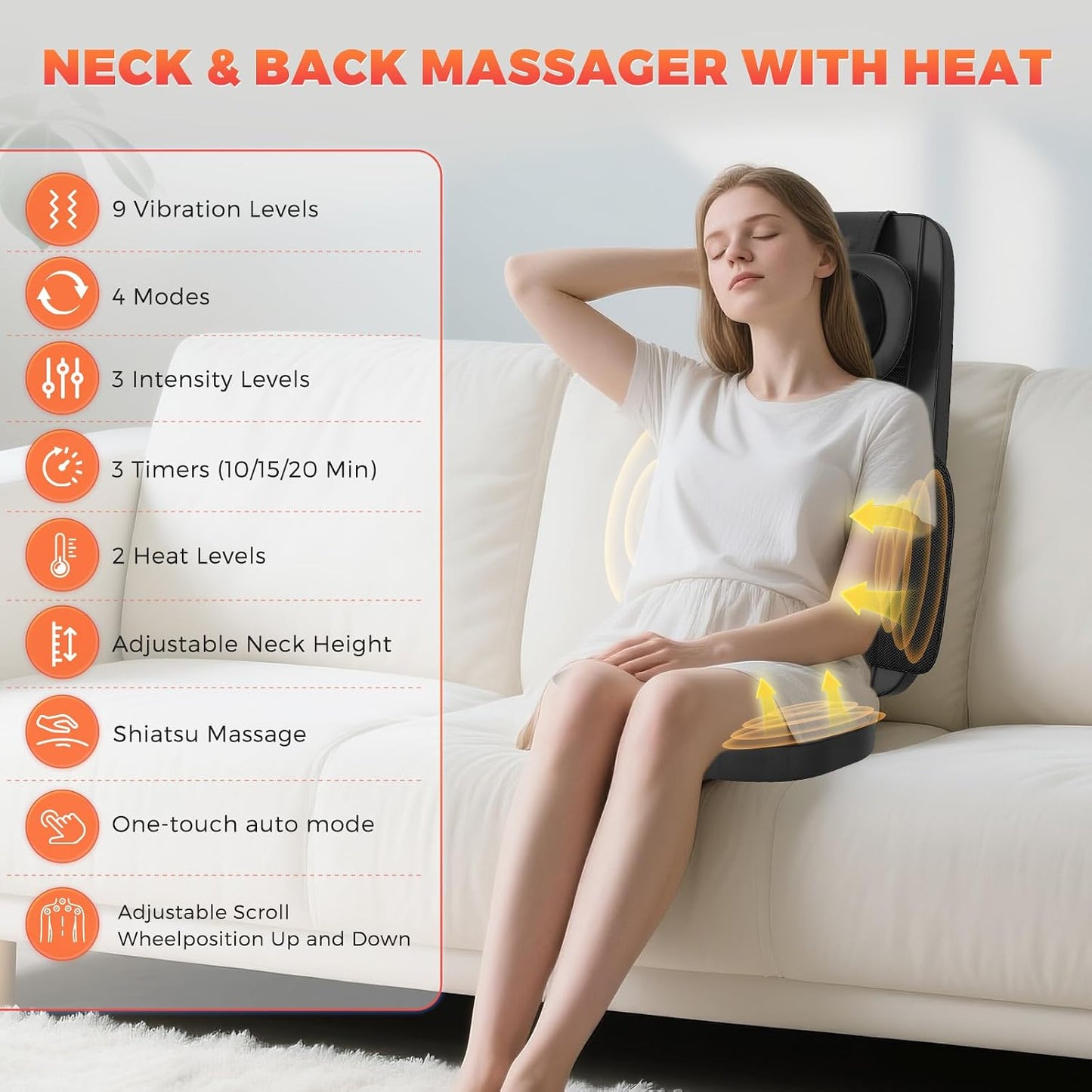 Shiatsu Neck and Back Massager for Pain Relief Deep Tissue 8D Kneading Massage Chair Pad with Heat, Home Office, Relaxation Gifts for Men Women