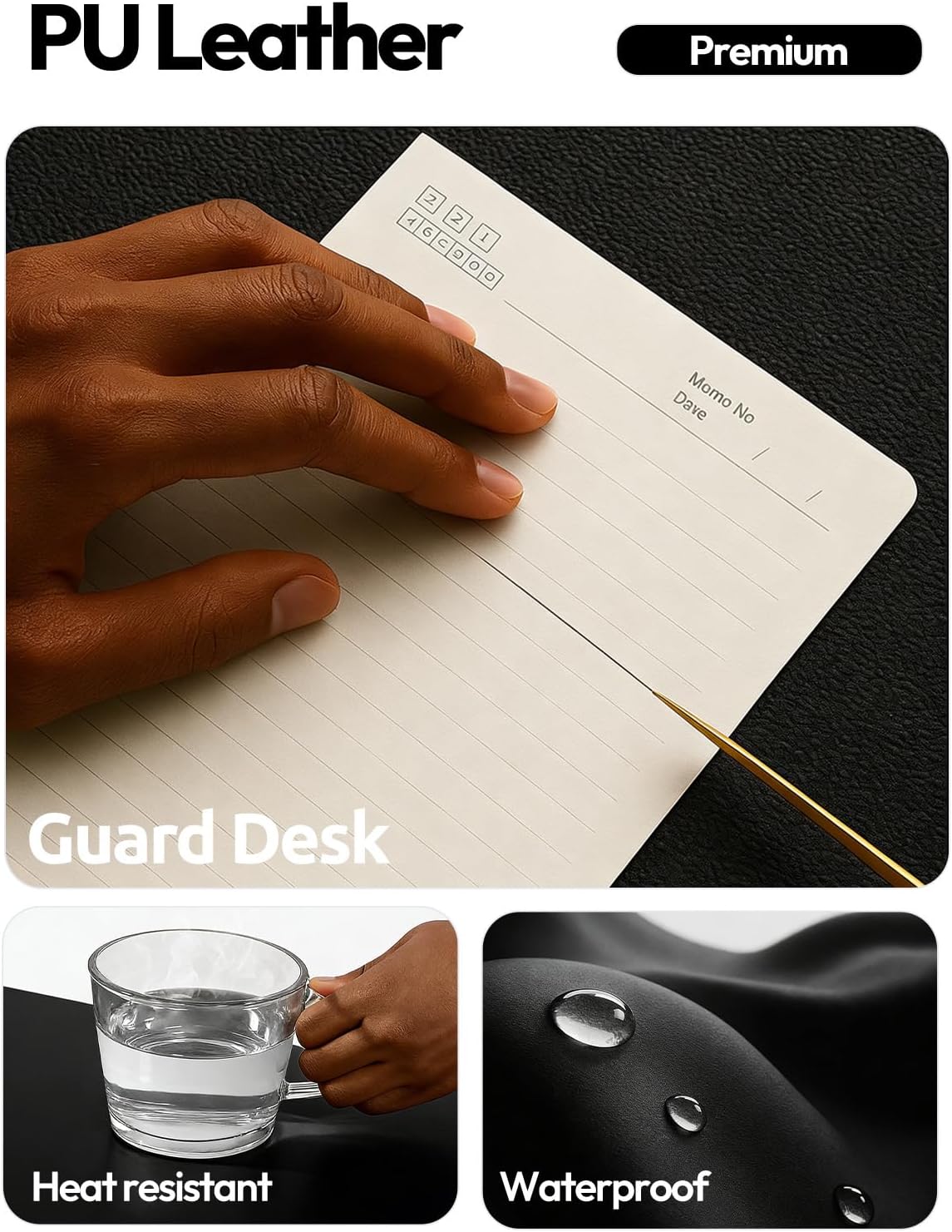 YSAGi Leather Office Desk Pad Protector, Large Mouse Pad, Non-Slip, PU Leather, Laptop Desk Blotter, Waterproof Writing Pad for Office and Home, Black, 23.6" x 13.8"