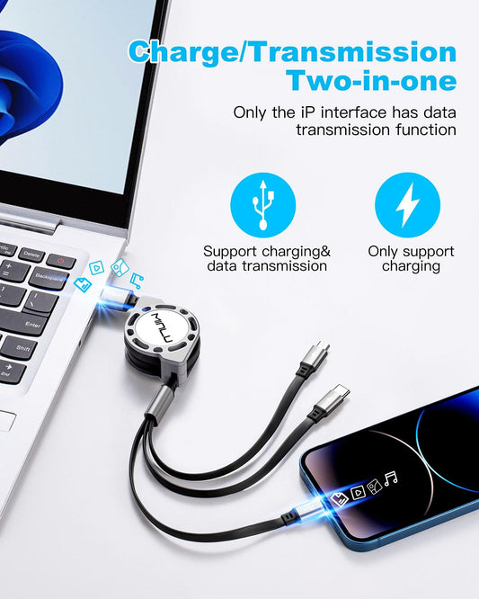Multi Charging Cable 3A, [2Pack 4ft] Retractable Multi Charging Cord 3 in 1 Fast Charger Cord, USB C Charger Adapter with Lightning/Type C/Micro USB Ports for Cell Phones/iPhone/Samsung/PS/Tablets