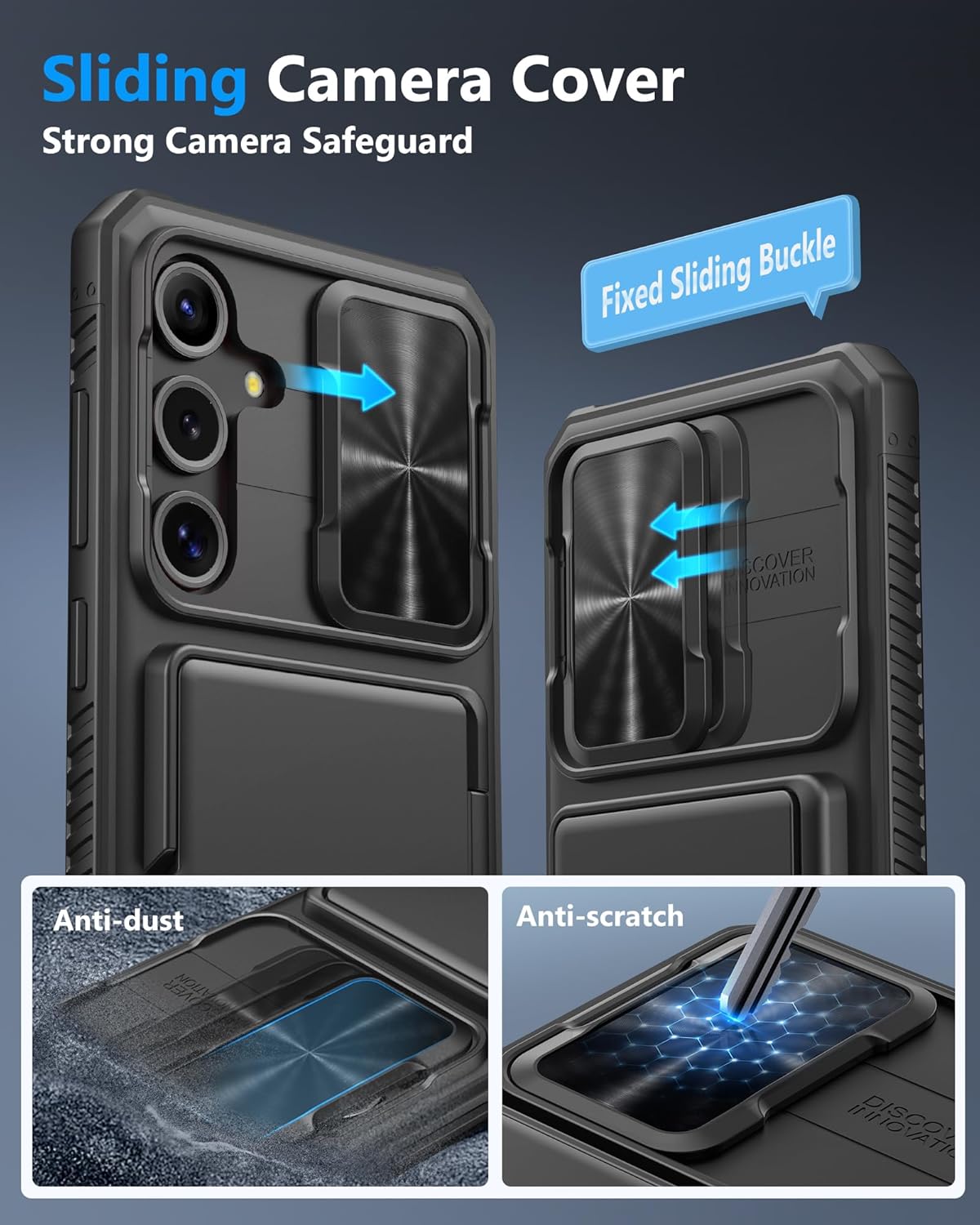 ATATOO for Samsung Galaxy S25 FE Case Wallet, Built-in Card Holder (3-5 Cards) [RFID Blocking] & Slide Camera Cover, Military Grade Protection, Rugged Phone Case for Galaxy S25 FE 6.7" 2025, Black