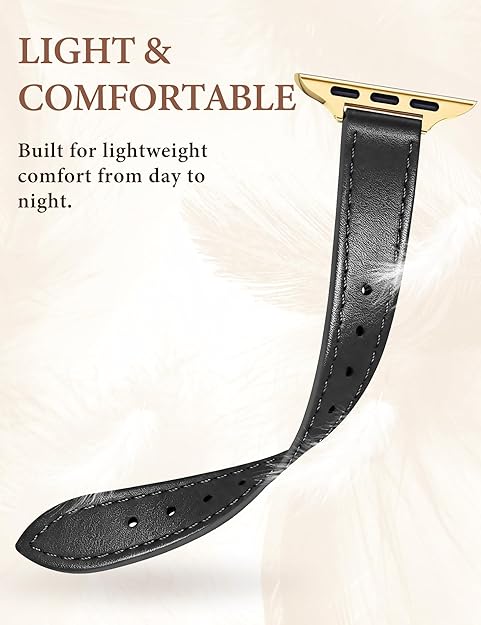 JR.DM Slim Leather Band Compatible with Apple Watch Bands Women 38mm 40mm 41mm 42mm(S11/10) 44mm 45mm 46mm 49mm Genuine Leather Strap with Metal Loop for iWatch Series 11/10/9/8/7/6/5/4/3/2/1 SE