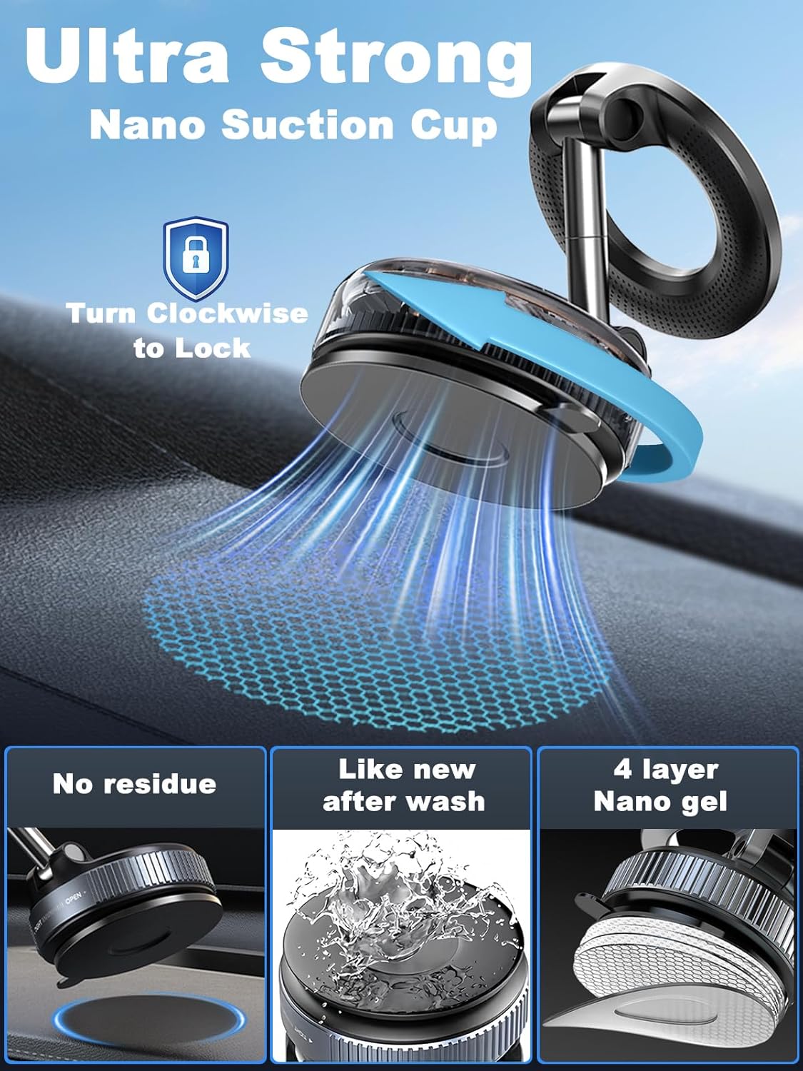 snanlen Upgraded 360° Nano Gel Vacuum Magnetic Phone Holder, Car Phone Holder for Magsafe[108+LBS Strongest Suction & 3000gf Strongest Magnetic], Suction Cup Phone Mount for Car/for iPhone 17 Pro Max
