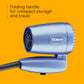 Conair Travel Hair Dryer with Dual Voltage, 1600W Compact Blow Dryer with Folding Handle, Blue