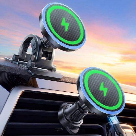 2-in-1 15W Magsafe Car Mount Charger, Magnetic Wireless Car Charger, 360° Dashboard & Air Vent Phone Mount, Phone Holders for Your Car, Car Accessories for Men Women for iPhone 17-12