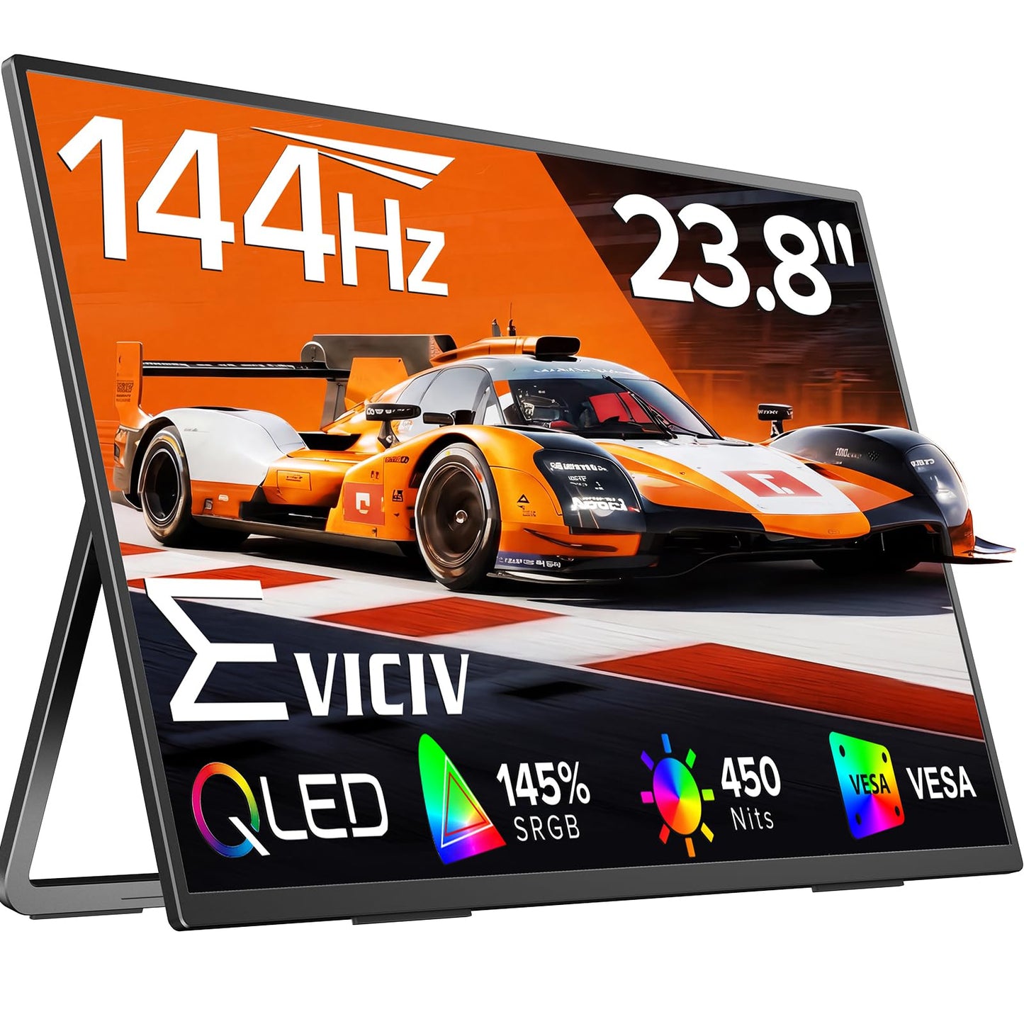 Portable Monitor 24” 144Hz 1080P, 145% sRGB QLED Gaming Monitor, 0.1MS FreeSync, 450Nits Laptop Monitor, USB-C & HDMI, VESA & Stand, Large Second Screen for Laptop, Computer, Mini PC, Game Consoles