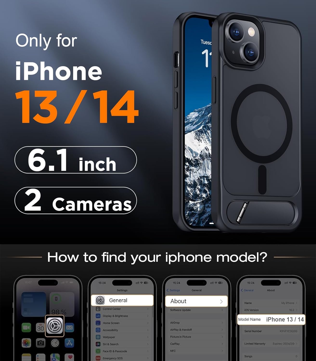 Temdan Compatible with iPhone 14 Case/iPhone 13 Case,[Built-in Invisible Kickstand][Compatible with MagSafe][Military Grade Shockproof] Slim Translucent Matte Phone Case for iPhone 14/13 6.1"