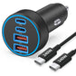 iPhone 17 16 15 Car Charger Fast Charging, 90W 4-Port USB C Fast Car Charger Cigarette Lighter Adapter with 240W 3FT USB-C Cable for iPhone 17/Air/17 Pro/17e/16/15 Pro Max/Plus/16e, iPad, Android