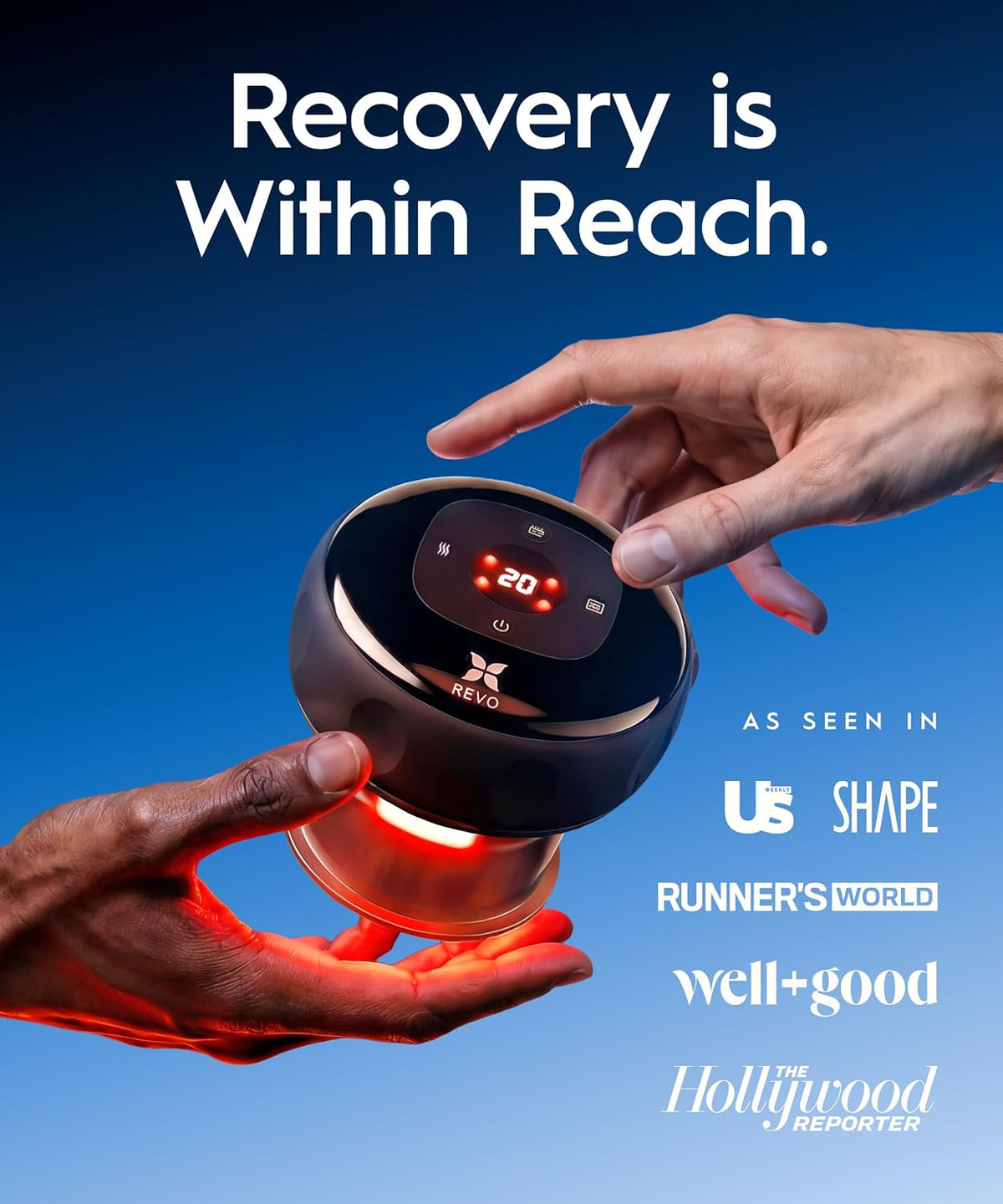 REVO The Original 4-in-1 Smart Cupping Therapy Massager, Red Light Therapy for Targeted Pain Relief, Knots, Aches, Muscle Soreness, Circulation & Tighter Skin, Portable Cupping Kit