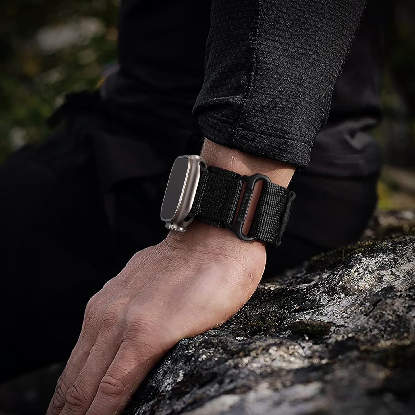 Bandletic Nylon Bands Compatible with Apple Watch Ultra 3/Ultra 2 Band 49mm for Men 46mm 45mm 44mm 42mm(Series 3), Rugged Tactical Sport Strap for iWatch Series 11 10 9 8 7 6 5 4 SE 3 2 1, L-Black