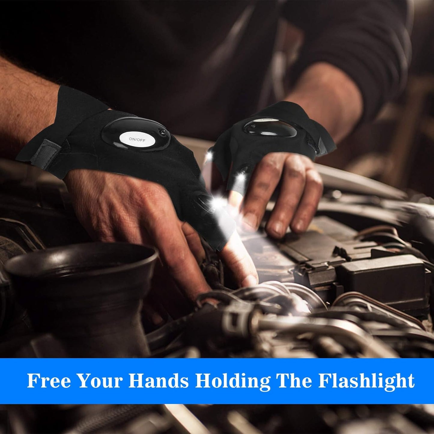 LED Flashlight Gloves, Valentines Day Gifts for Him Men Boyfriend Husband, Mens Gifts for Fathers Day Christmas Birthday, Cool Gadget Waterproof Hands-Free Finger Lights for Camping Fishing Repairing