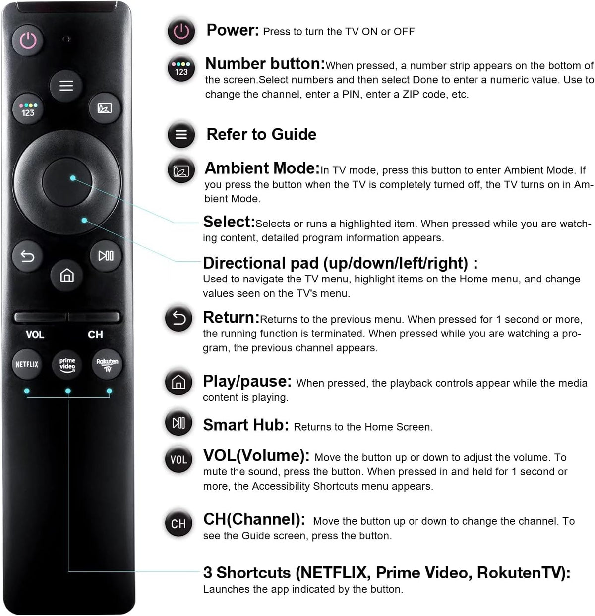 for Samsung TV Remote Replacement,Compatible for Samsung Smart TV Remote Control