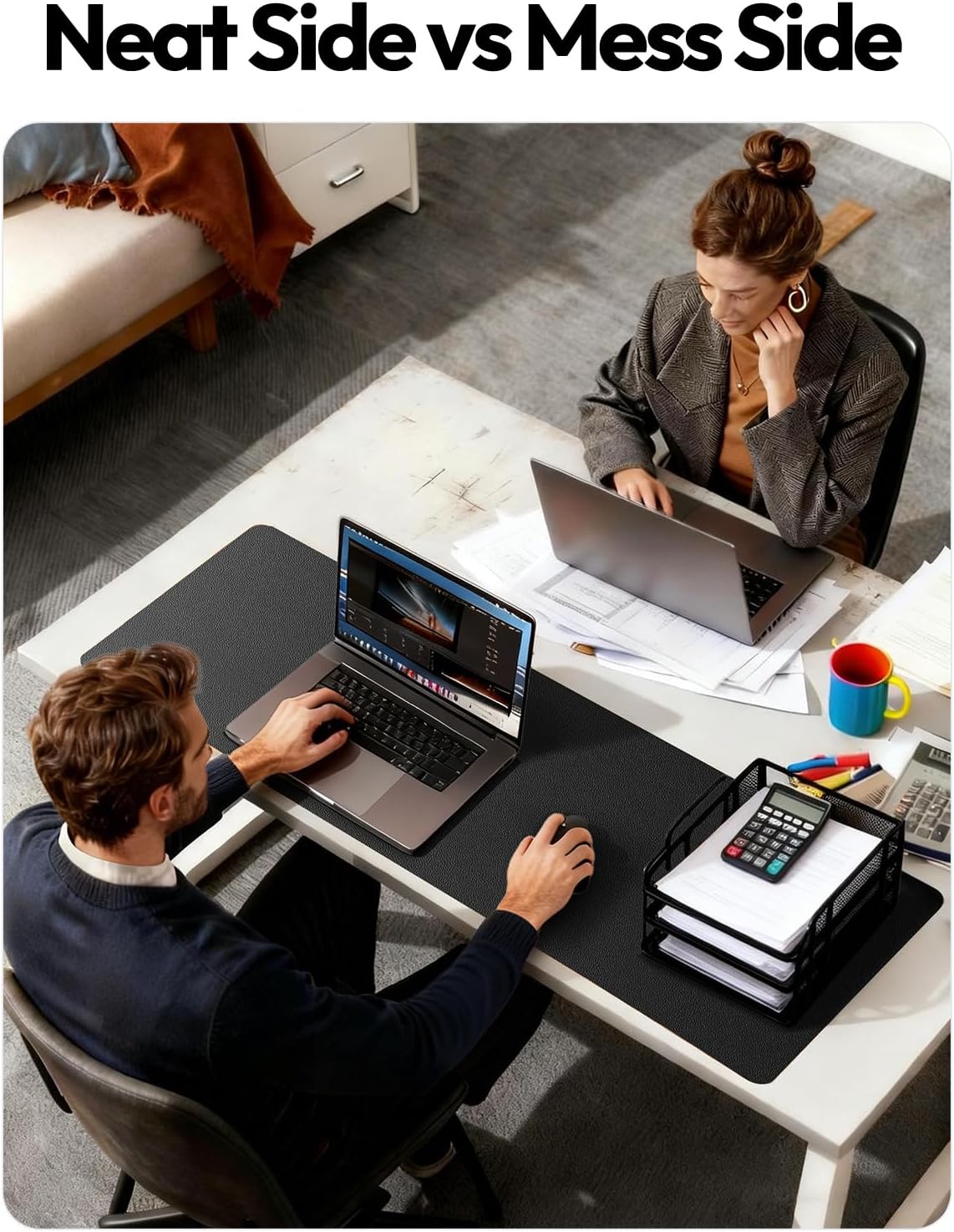 YSAGi Leather Office Desk Pad Protector, Large Mouse Pad, Non-Slip, PU Leather, Laptop Desk Blotter, Waterproof Writing Pad for Office and Home, Black, 23.6" x 13.8"