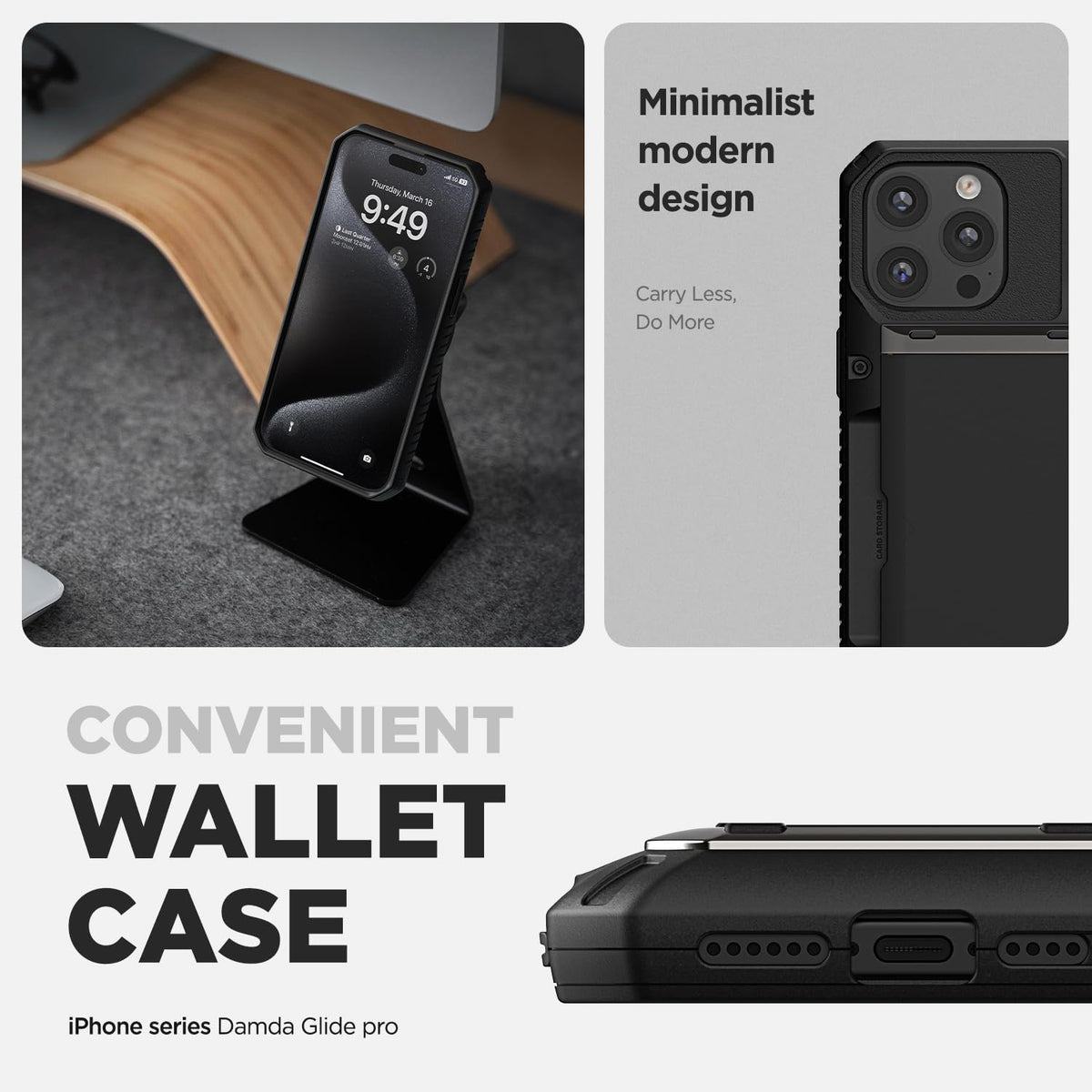 VRS DESIGN Damda Glide Pro Phone Case for iPhone 14 Pro Max, Sturdy Semi Auto Wallet [4 Cards] Case with Card Slot Holder, Compatible for iPhone 14 Pro Max Case (2022) Matte Black