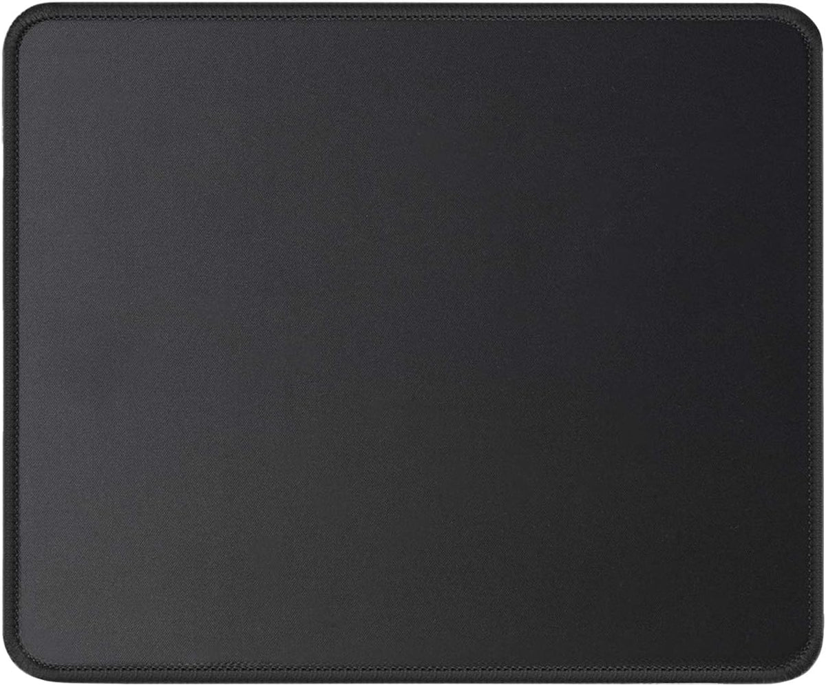 JIKIOU Mouse Pad with Non-Slip Rubber Base, Premium-Textured & Washable Computer Mousepad with Stitched Edges, Mouse Pads for Computers, Laptop, Gaming, Office & Home, 10.2 x 8.3 in, Black