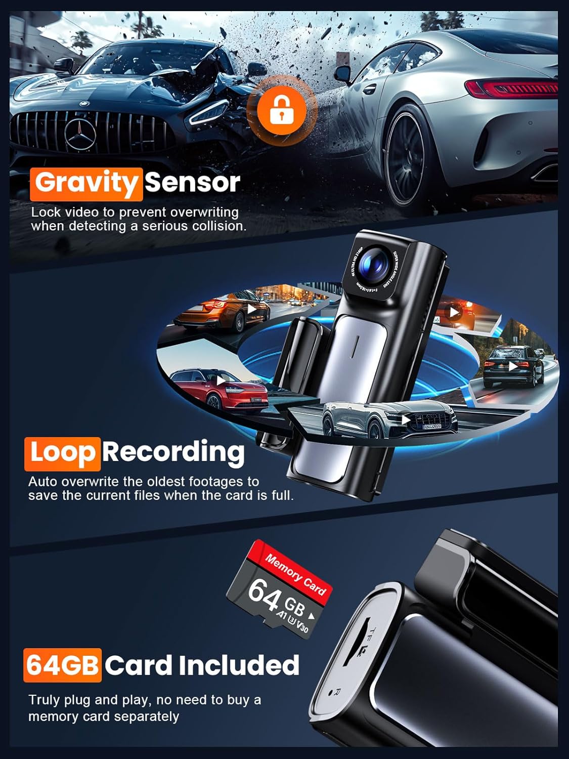 Affver 4K+2.5K Dash Cam Front and Rear, Built-in 5G WiFi 6 GPS Dual Dashcam | 64GB Card Included, 3.59" IPS Screen, APP Control, G-Sensor, Loop Recording, 24H Parking Mode, Night Vision, Car Dash Camera