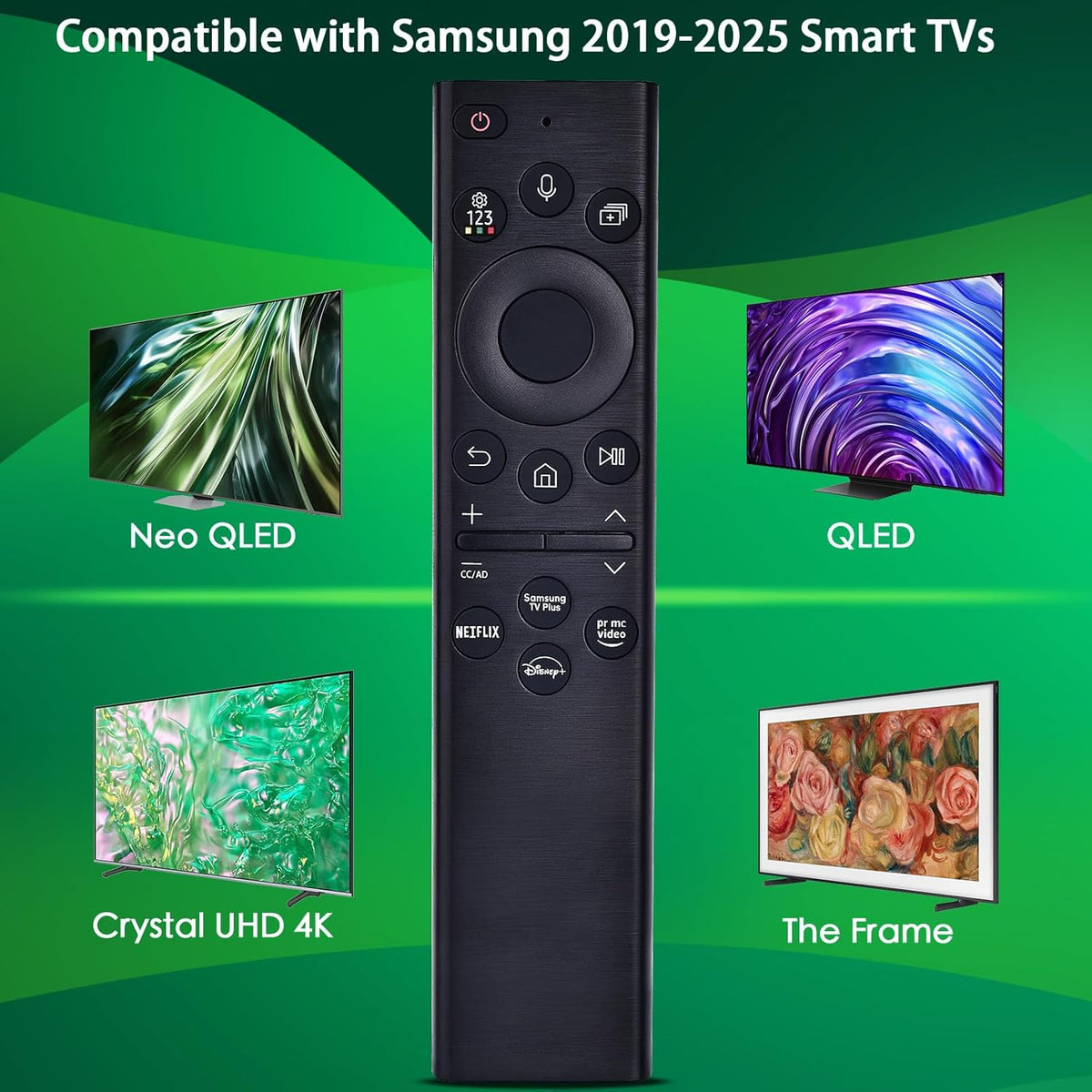 Voice Remote for Samsung Smart TV,Replacement Control for Frame TV,for All 2019 to 2025 Samsung Crystal/UHD/QLED/NEO QLED/ 4K 8K Smart TVs,No Solarcell,BN59-01385A