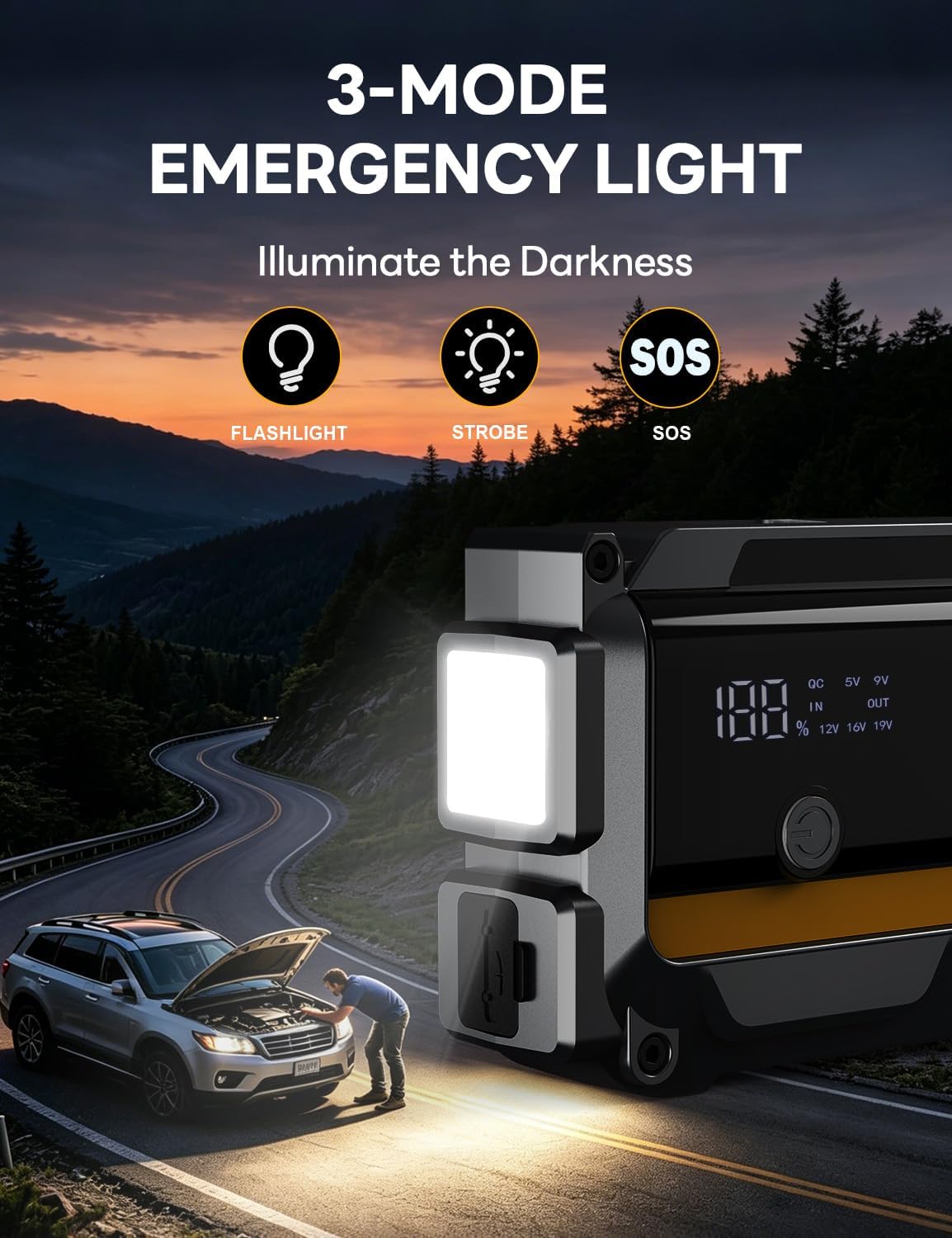 Sharmeal Jump Starter 6000A, 12V Car Battery Jump Starter (Up to All Gas or 10.0L Diesel Engine), Battery Booster with 3 Modes Flashlight and Jumper Cable
