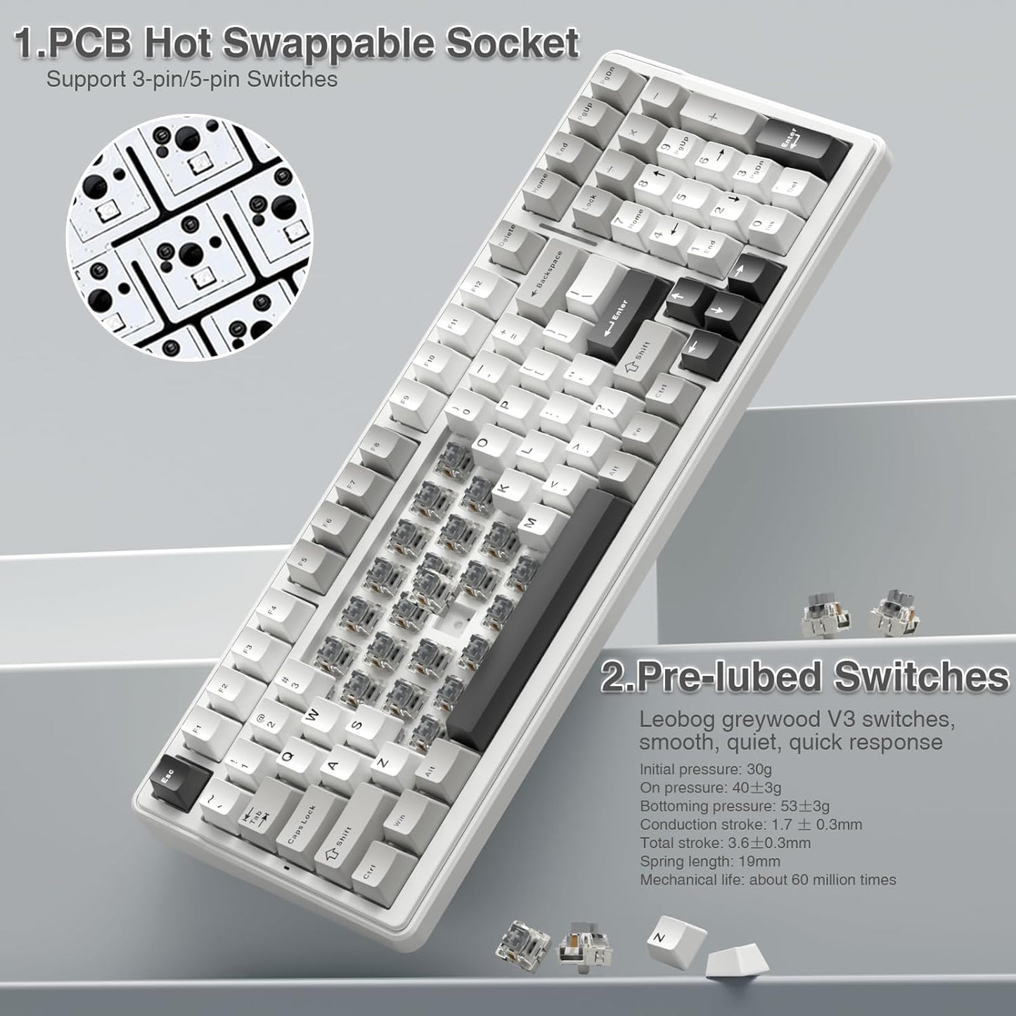 AULA F99 Wireless Mechanical Keyboard,Tri-Mode BT5.0/2.4GHz/USB-C Hot Swappable Custom Keyboard,Pre-lubed Linear Switches,RGB Backlit Computer Gaming Keyboards for PC/Tablet/PS/Xbox