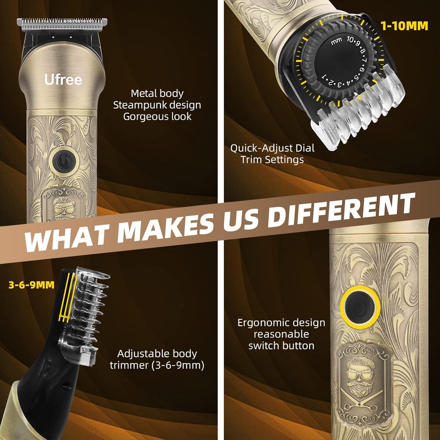 Ufree Beard Trimmer for Men, Electric Razor Shaver, Cordless Hair Clipper Shaving Kit for Mustache Body Nose Ear Hair Facial, Adjustable Beard Grooming Kit Birthday Gifts for Men