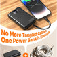 Portable Charger 10000mAh Power Bank with 4 Built-in Cables,LED Display Compact and Battery Pack with Multiple USB Ports All-in-One Travel Charger for iPhone,Android and Other Devices-Black