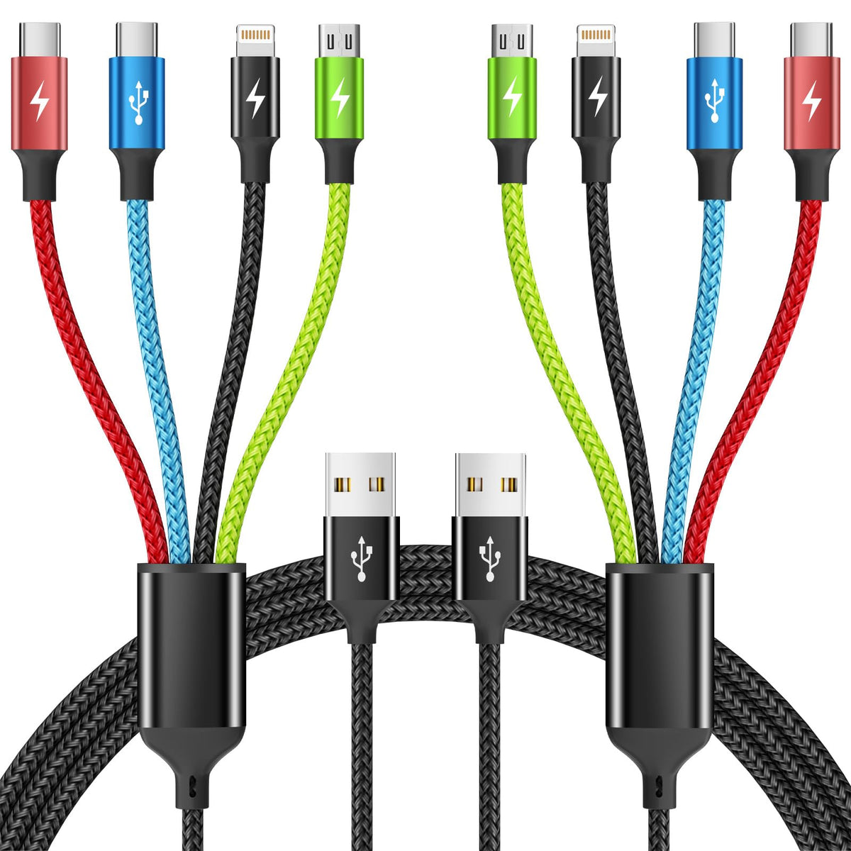 Cruise Essentials 2026 4 in 1 Multi Charging Cable [2Pack 5FT], Tangle Free USB C Car Charger Cable, Nylon Braided Charging Cords for Multiple Devices, Travel Essentials Car Accessories