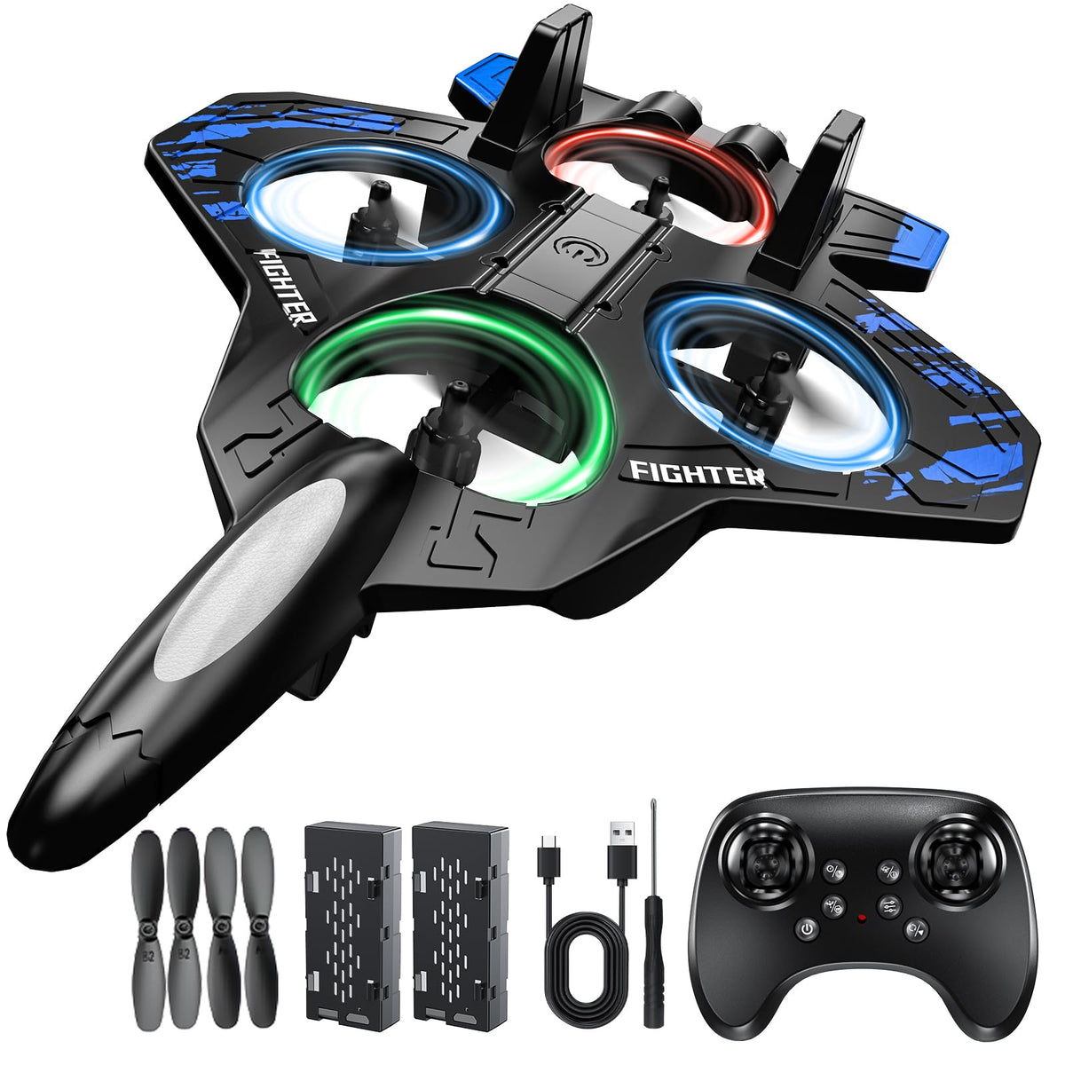 Foam Remote Control Airplanes, RC Planes with Light, RCAirplane Fighter Jet for Kids Adults 8-16, 360° Flip, Stunt Roll,Drones for Kids 8-12, Airplane Toy Gifts for Kids Boys(Blue)