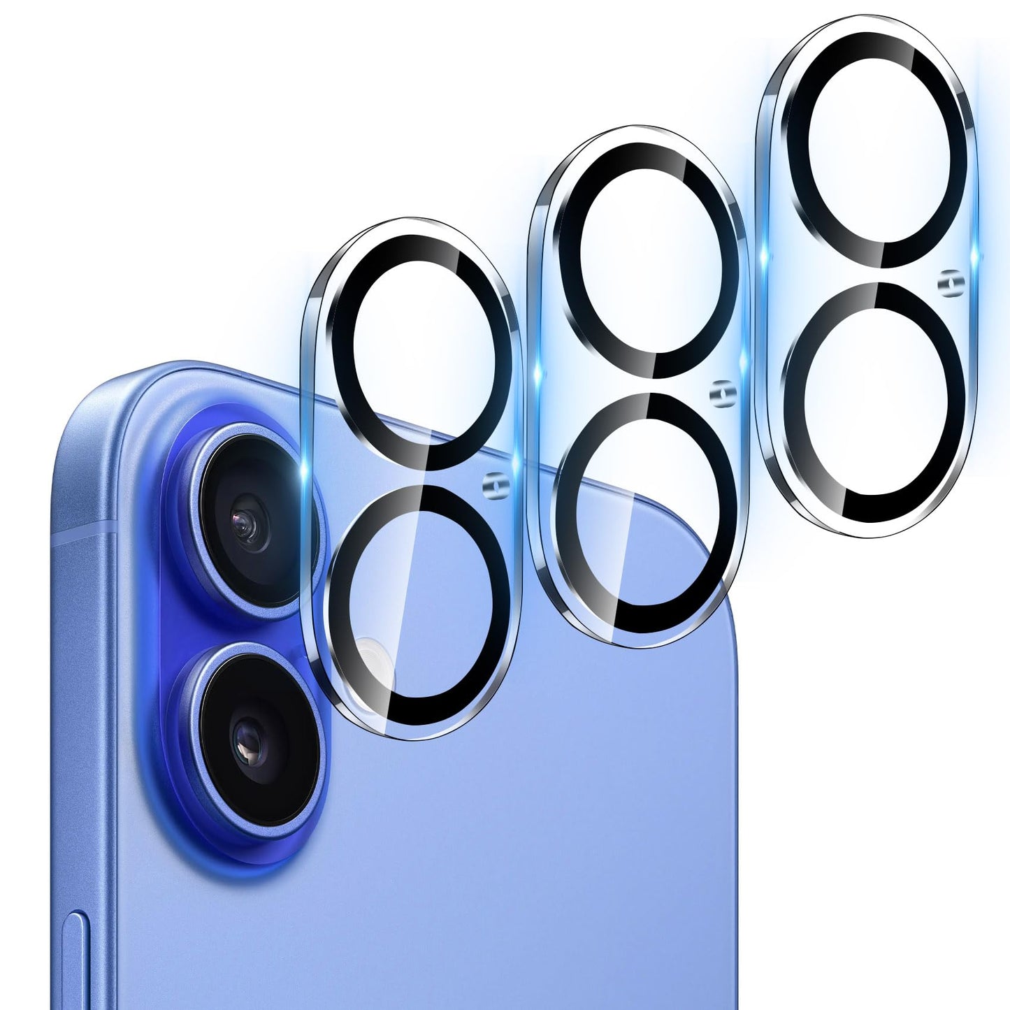 Camera Lens Protector for iPhone 16 and 16 Plus 3 Pack, Tempered Glass, Ultra HD, 9H Hardness, Anti-Scratch, Case Friendly, Easy to Install [No Affect on Night Shots]