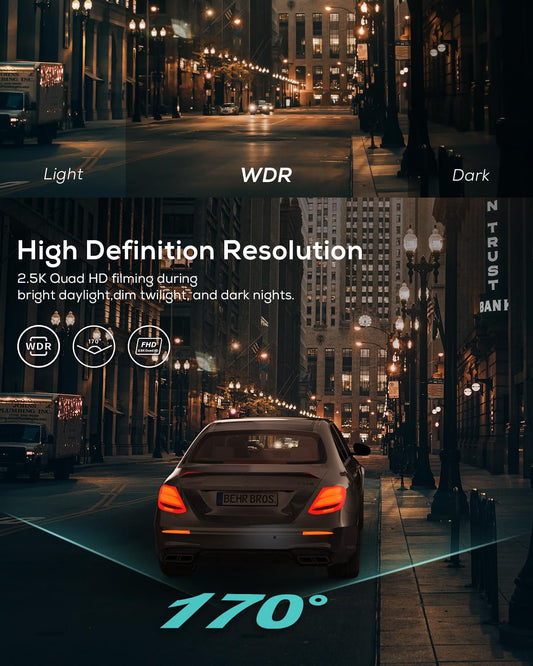 iZEEKER 2.5K Dash Cam, 1440P QHD Car Camera with Free 32GB Card, 3" IPS Display, Night Vision, WDR, 170°Wide Angle, Loop Recording, G-Sensor Emergency Recording, 24H Parking Mode, Type C