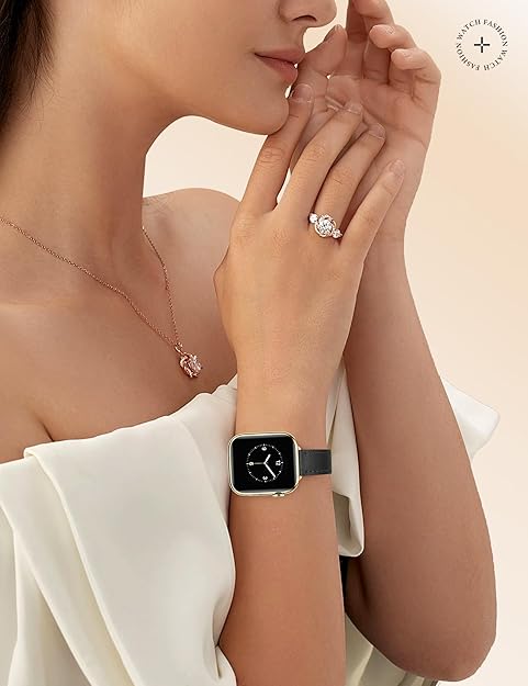 JR.DM Slim Leather Band Compatible with Apple Watch Bands Women 38mm 40mm 41mm 42mm(S11/10) 44mm 45mm 46mm 49mm Genuine Leather Strap with Metal Loop for iWatch Series 11/10/9/8/7/6/5/4/3/2/1 SE