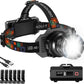 Rechargeable Headlamp Super Bright, High Lumens Head Lamp with 9 Modes, Zoomable Headlamp for Adults 90° Adjustable, IPX7 Waterproof High Power Head Light for Fishing Camping