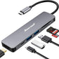 Hiearcool USB C Hub for MacBook – 7-in-1 USBC Adapter with 4K HDMI, 100W PD, USB 3.0 5Gbps Ports, SD/TF Card Reader – USB-C Dongle for Office, Meetings, Travel & Home Setup-Space Grey