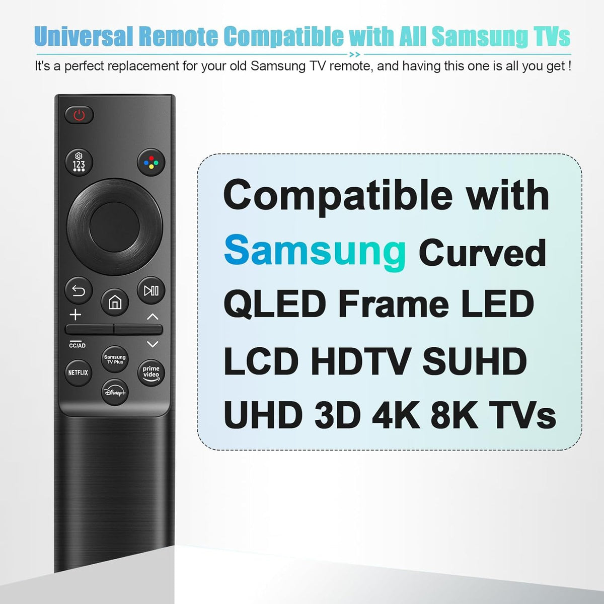 Universal for Samsung TV Remote Control Replacement, Compatible with All Samsung Remote Control for Smart TV Universal Remote for All S-amsung Smart Curved Frame QLED LED LCD HDTV 3D Series TVs