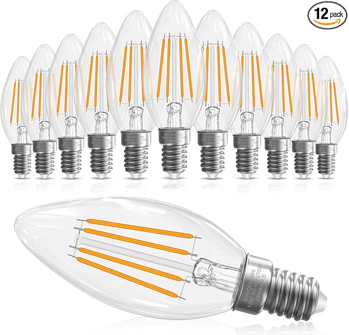 E12 Candelabra Bulb 40 watt Equivalent, E12 LED Bulb Dimmable Chandelier Light Bulbs, B10 Candle Light Bulbs 2700K Soft White, 90+CRI, 400LM, Clear Glass, 12 Pack