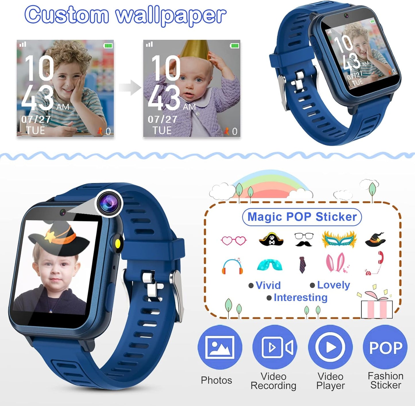 Phyulls Smart Watch for Kids with 39 Games Alarm Clock, Touchscreen, Calendaring Camera Music Player Time Display Video & Audio Recording, Toys for 3-12 Years Old Boys