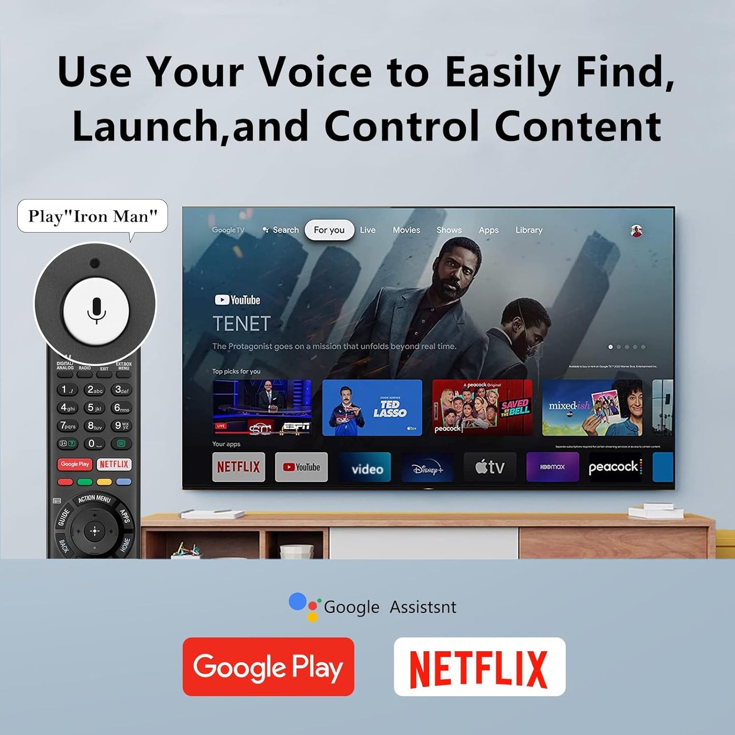 Voice Replacement Remote Control for Sony-Bravia-TVs，for All Sony 4K UHD LED LCD HD Smart TVs. 1-Year Warranty.