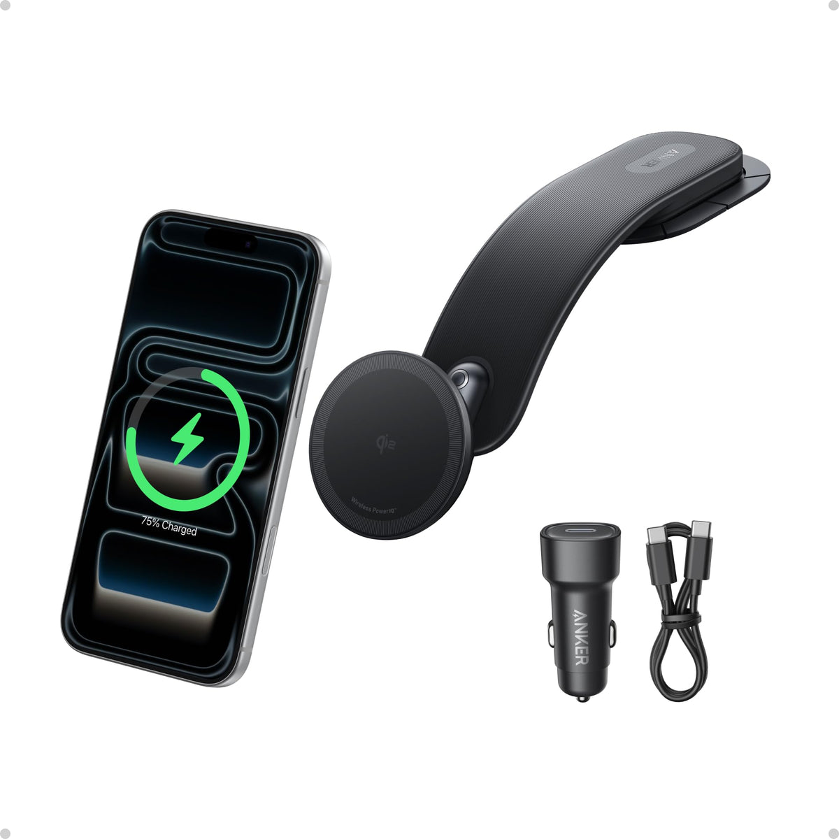 Anker Nano Magnetic Wireless Car Charger, 360° Adjustable Mount Car Charger with Detachable Pad, 15W Qi2 Certified with Alloy Bracket, Fast Charging for iPhone 17/16/15/14/13 Series (Adapter Included)