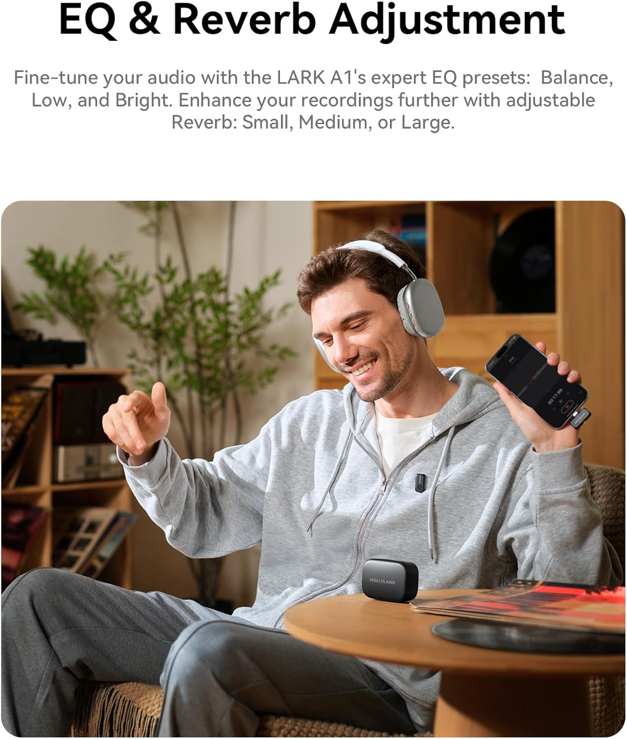 Hollyland Lark A1 Wireless Microphone for iPhone & Android, 48kHz/24-bit Studio Audio, 3-Level Noise Cancellation, 200m Range, Magnetic Mini Mic for Video Recording & Live Streaming (2TX + USB-C RX)
