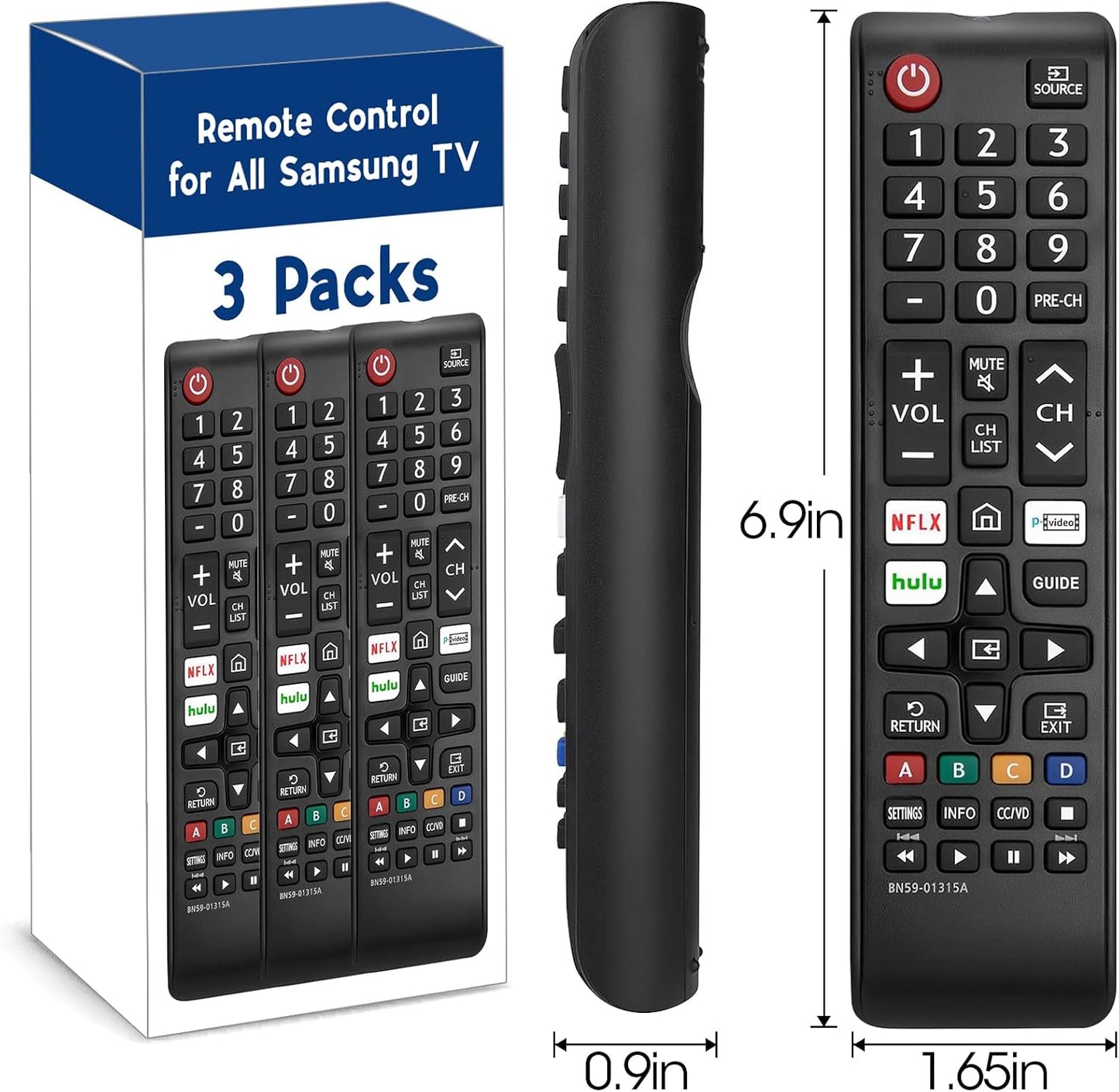 3 Pack Remote for All Samsung TV Remote, Replacement Compatible with All Samsung Smart TVs, LCD, LED, 3D, HDTV, Series TVs