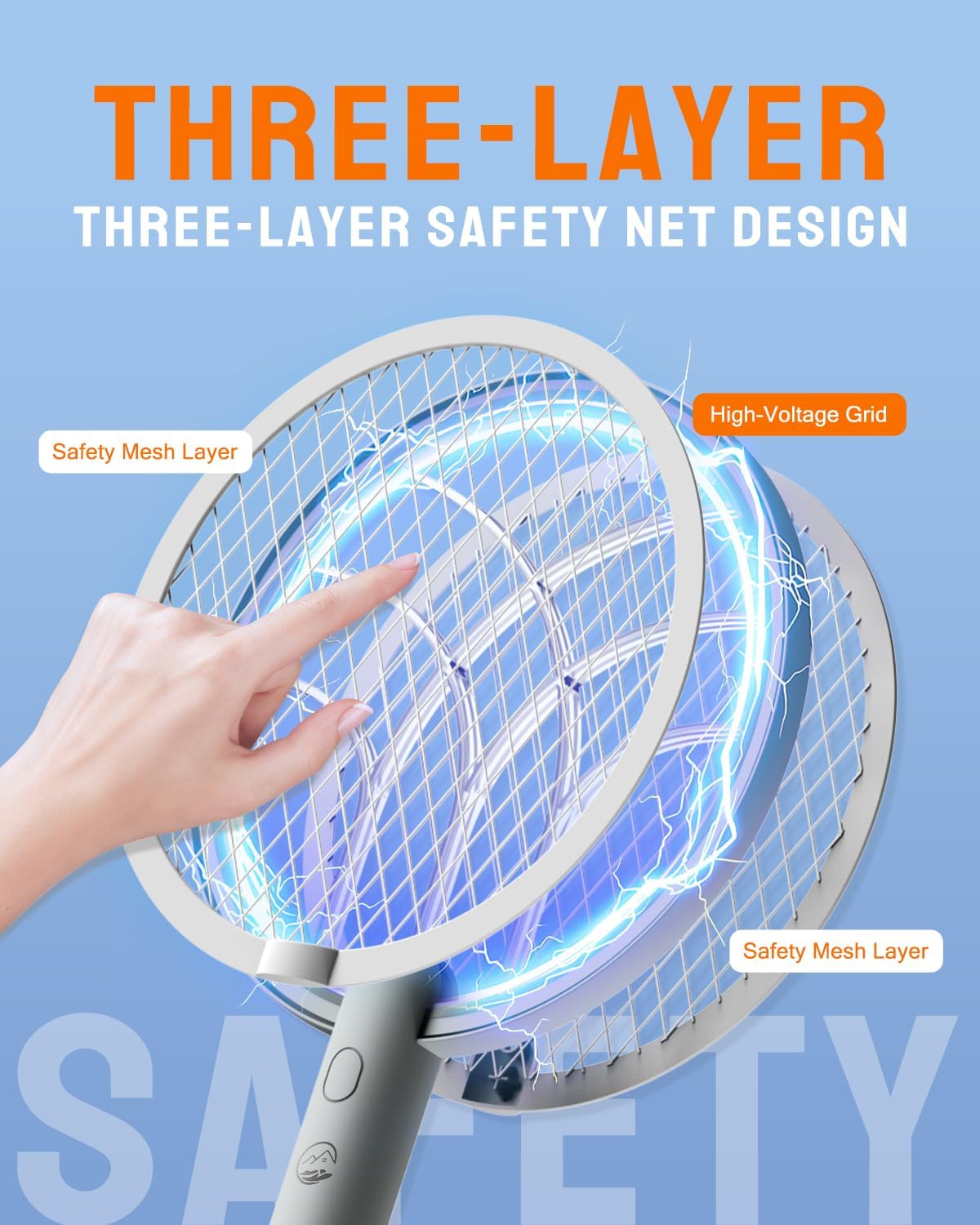 Electric Fly Swatter Racket, 4000V Bug Zapper with 1800mah Rechargeable Battery & Dual Modes, 2 in 1 Purple Mosquito Light Killer with 3-Layer Safety Mesh for Indoor Home Patio Camp(1 Pack)