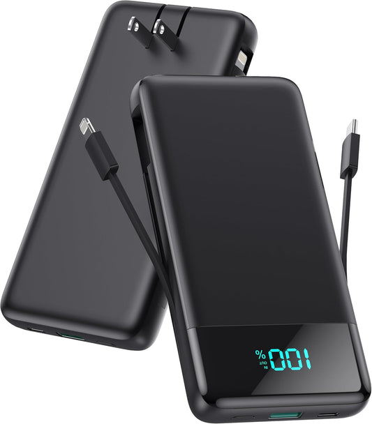 Portable Charger for iPhone with Built-in Cables and Wall Plug,Upgraded 13800mAh Fast Charging USB C Power Bank,4 Outputs Slim Travel Essential Battery Pack for iPhone 17/16/15/14/13,Galaxy,Android