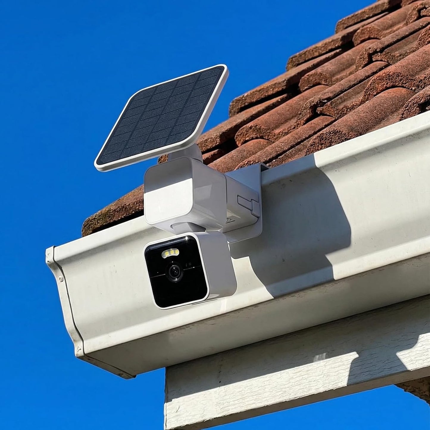 Gutter Mount Compatible with WYZE Solar Cam Pan, No-Drilling Metal Security Camera Bracket Mounting for Outdoor Use - White