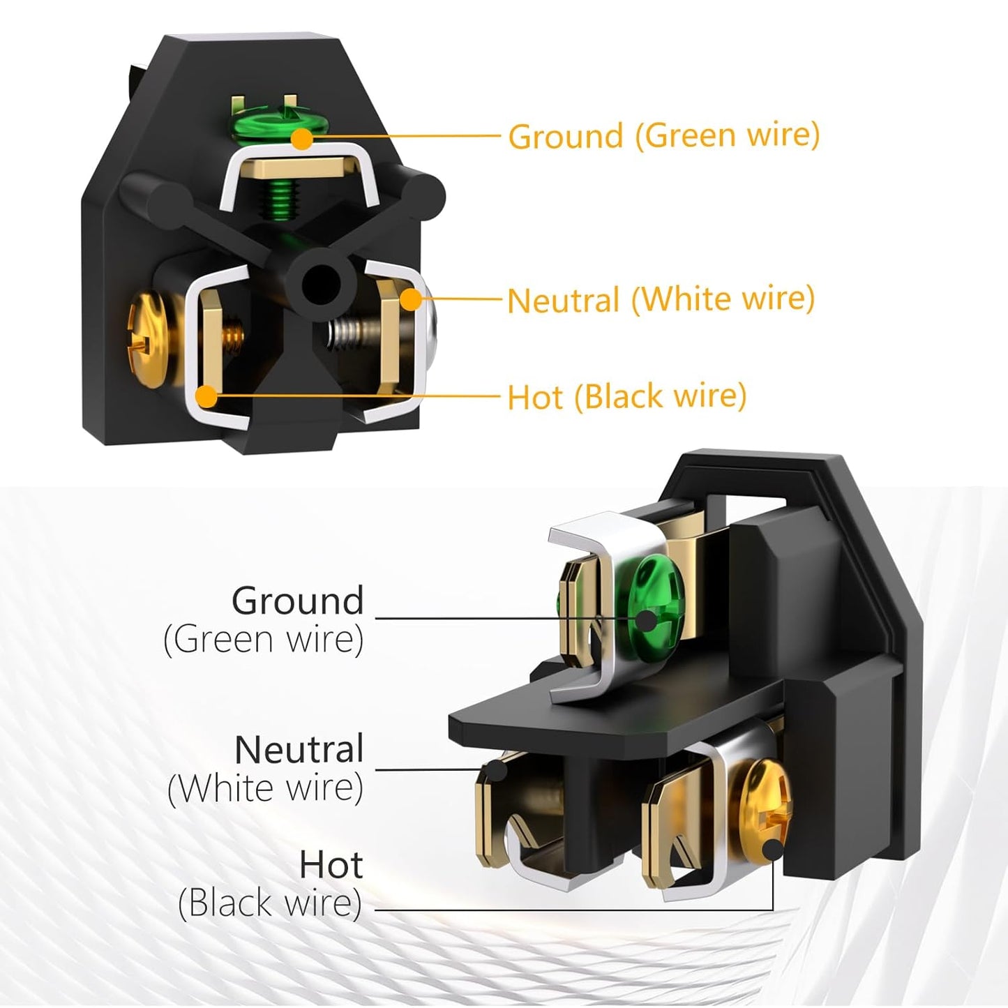 STARELO Extension Cord Ends 125V 15A 2Pole 3Wire Male Plug and Female Connector Straight Blade Plug Replacement Electrical Extension Cord End(Male & Female 5 Set)