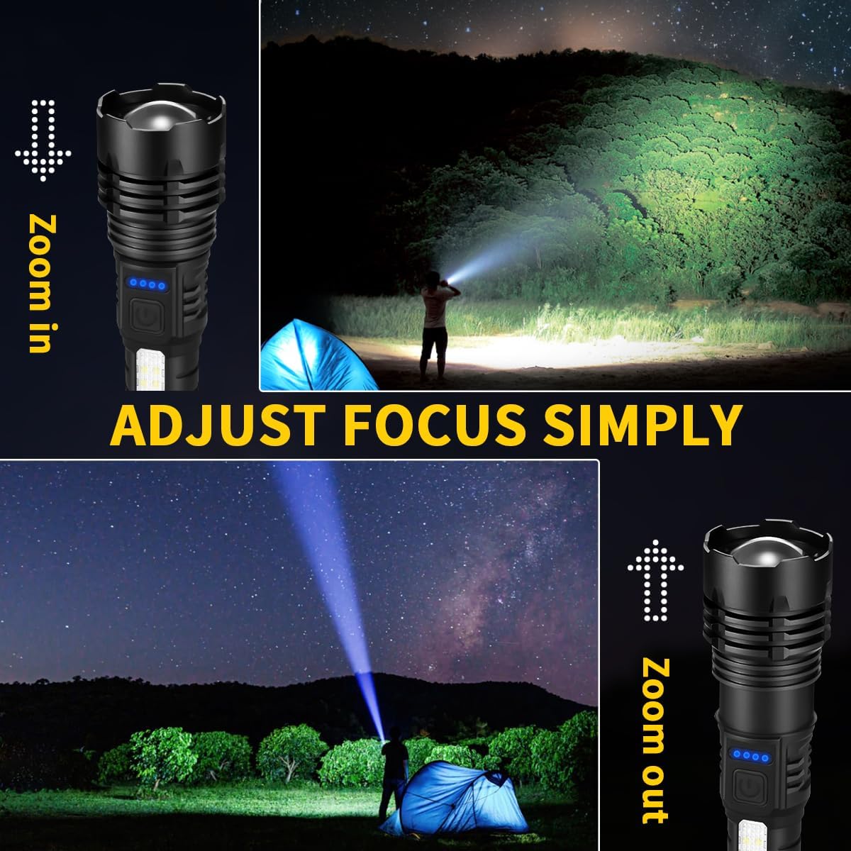 Rechargeable Flashlights High Lumens, 7Mode Super Bright Flashlight Powerful, Adjustable Tactical Flash Light High Powered, LED Flashlights for Home Emergency Hunting Camping Essentials Gear