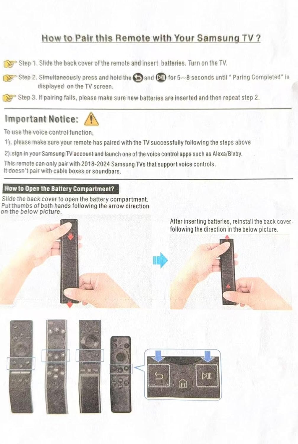 for Samsung TV Remote Replacement,Compatible for Samsung Smart TV Remote Control