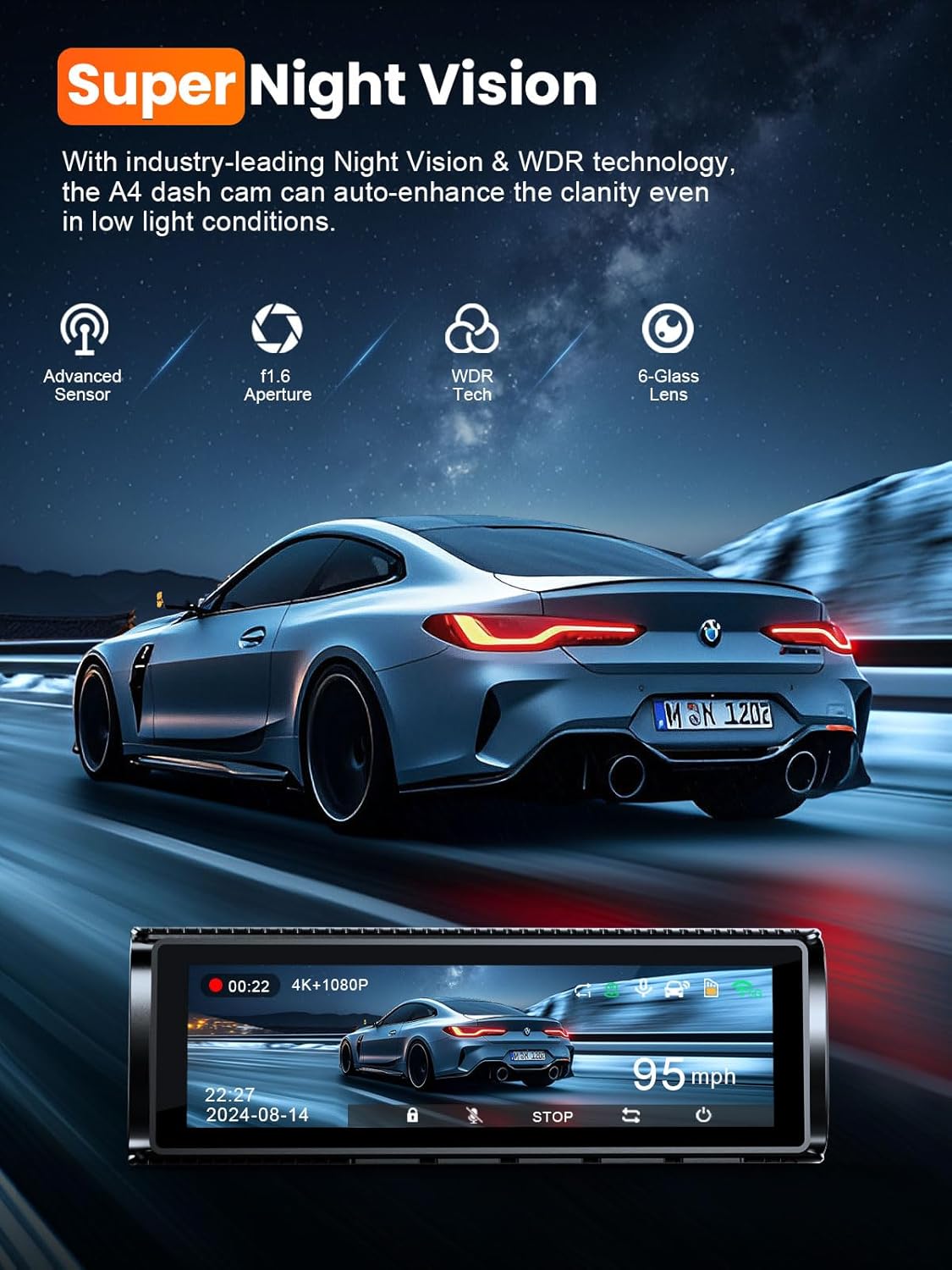 Affver 4K+2.5K Dash Cam Front and Rear, Built-in 5G WiFi 6 GPS Dual Dashcam | 64GB Card Included, 3.59" IPS Screen, APP Control, G-Sensor, Loop Recording, 24H Parking Mode, Night Vision, Car Dash Camera