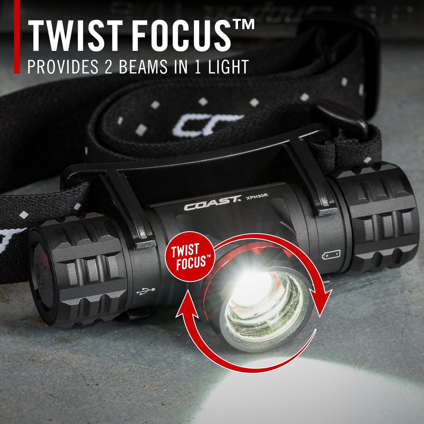 Coast XPH30R 1200 Lumen USB-C Rechargeable Dual Power Headlamp with Twist Focus Beam and Magnetic Base