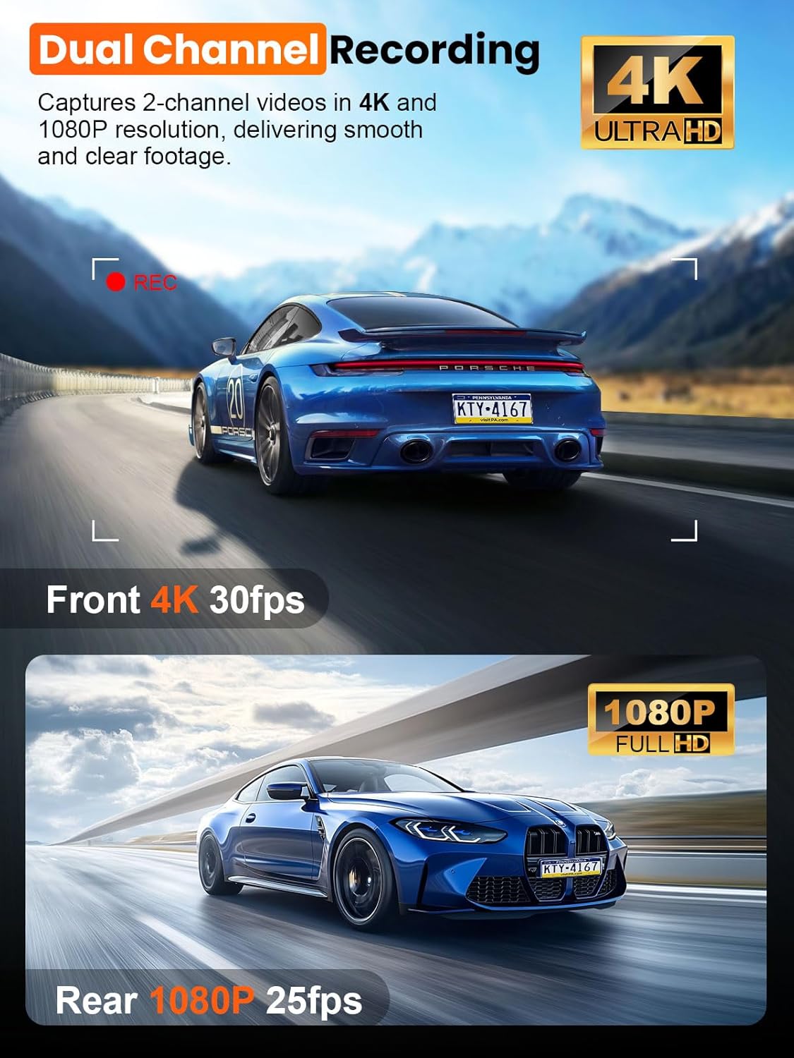 Affver 4K+2.5K Dash Cam Front and Rear, Built-in 5G WiFi 6 GPS Dual Dashcam | 64GB Card Included, 3.59" IPS Screen, APP Control, G-Sensor, Loop Recording, 24H Parking Mode, Night Vision, Car Dash Camera