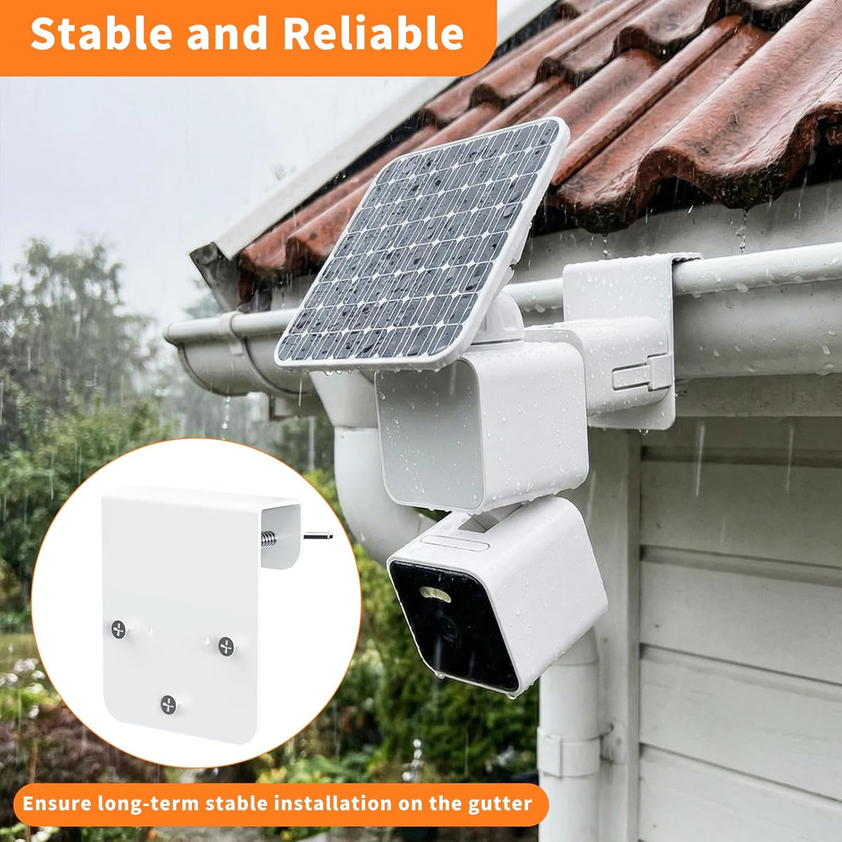 Gutter Mount Compatible with WYZE Solar Cam Pan, No-Drilling Metal Security Camera Bracket Mounting for Outdoor Use - White