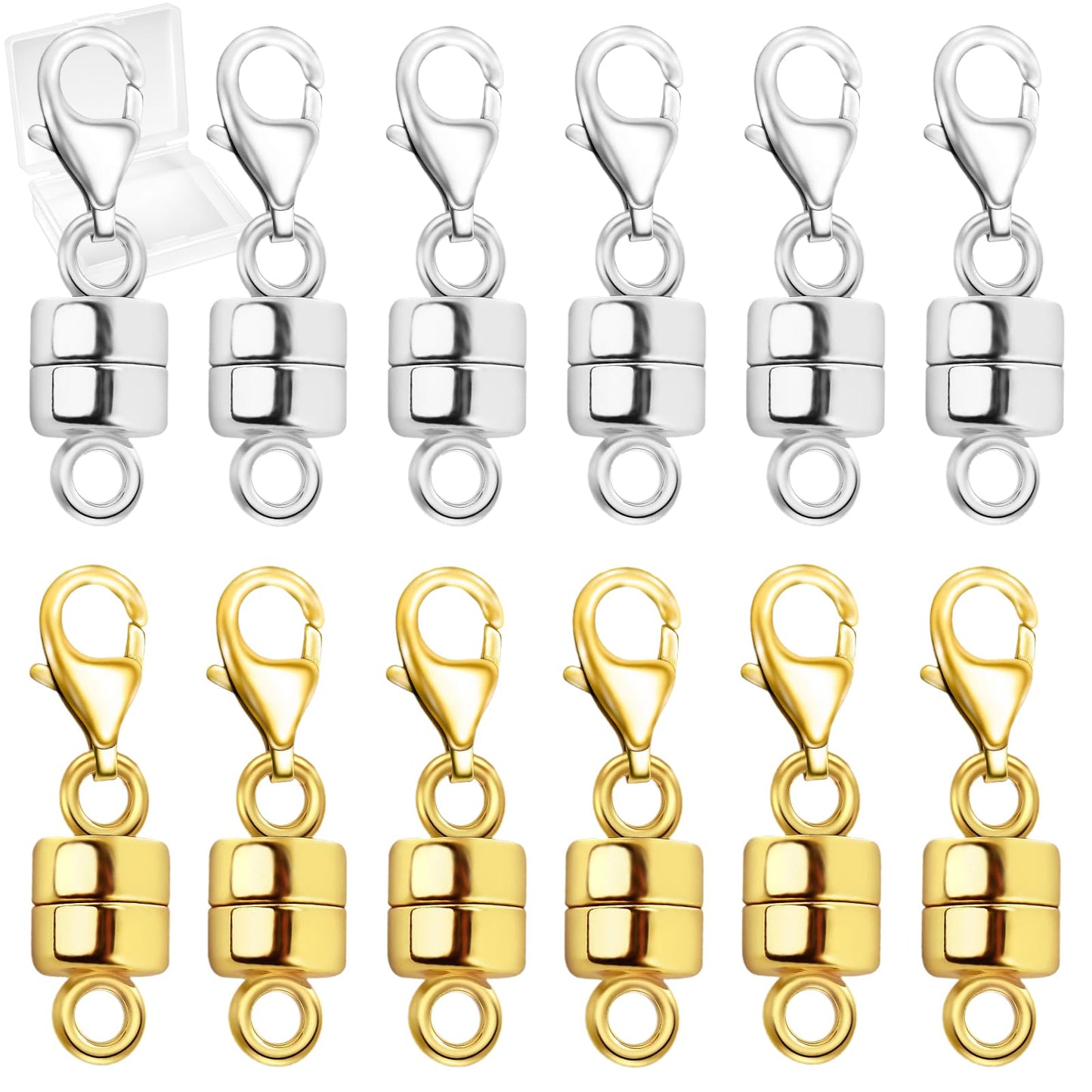 Magnetic Necklace Clasp with Lobster Clasp,14K Gold and Silver Magnetic Jewelry Clasps for Necklace Extender Bracelet Closures