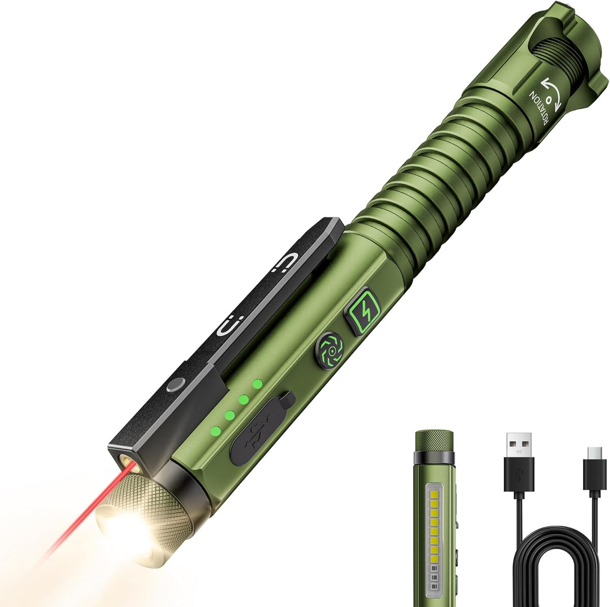 EDC Flashlight Rechargeable,800 Lumen Small Flashlight with Magnetic Clip & Base, 11 Modes LED Flashlight,Glass Breaker&Bottle Opener, USB-C Flashlight for Working,Home and Emergency